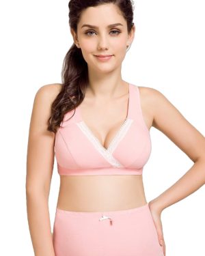 (Pink, M) Pregnancy Bra Cotton Wireless Maternity Nursing Breastfeeding Sleep Bras