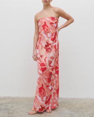 Pink MÃ©lange Printed Heather Bandeau Maxi Dress