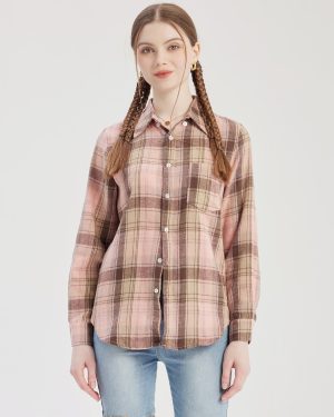 Pink Plaid Printed Shacket Oversized Spring Thin Jacket For Women 2025