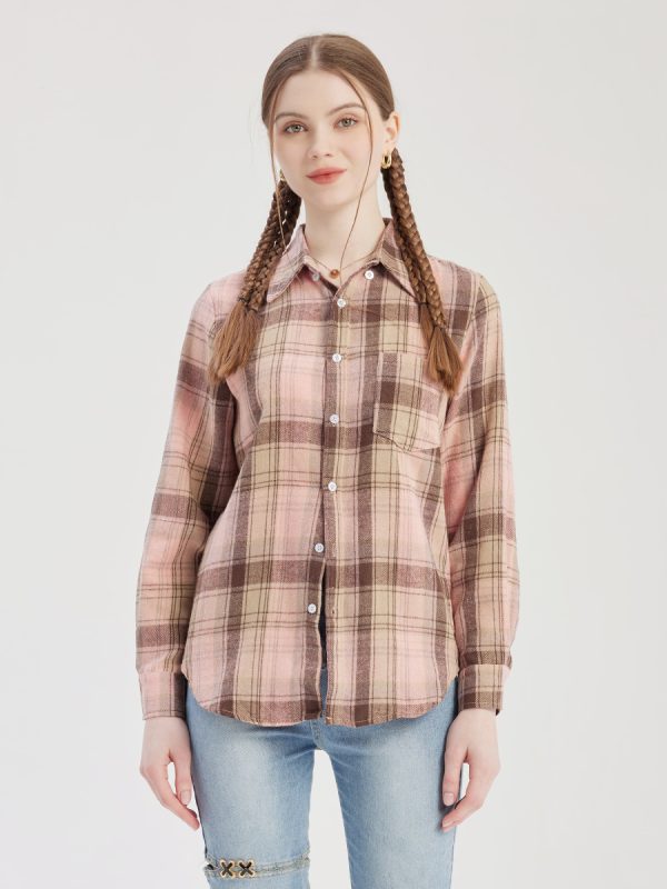 Pink Plaid Printed Shacket Oversized Spring Thin Jacket For Women 2025