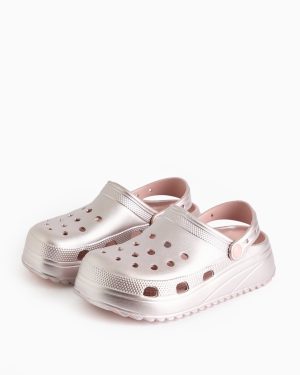 Pink Rose Gold Ankle Strap Chunky Clogs