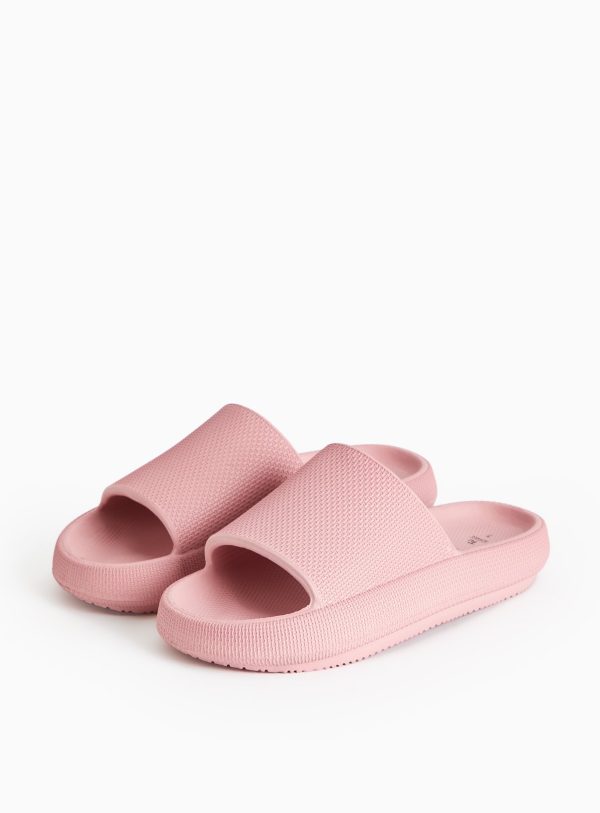 Pink Textured Chunky Sole Sliders