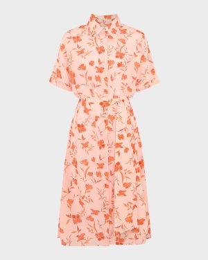 Pink/Red Elle Silk Printed Shirt Dress
