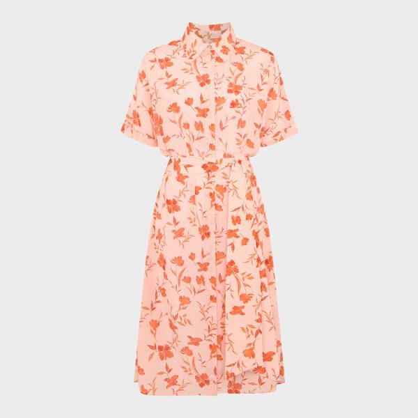Pink/Red Elle Silk Printed Shirt Dress