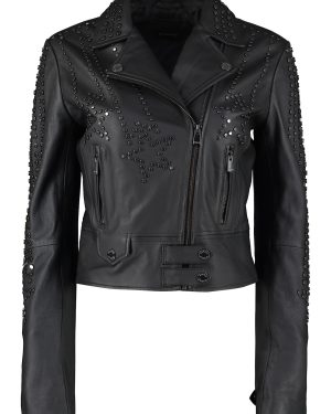 Pinko Cristoforo Leather Biker Jacket With Studs