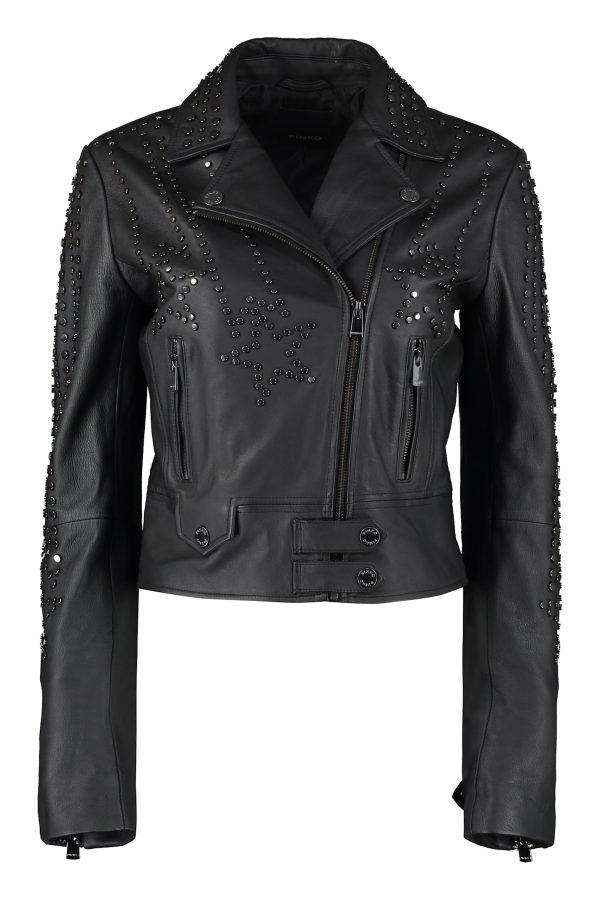 Pinko Cristoforo Leather Biker Jacket With Studs