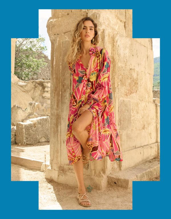 Piti Cuiti Floral Print Shirt Dress Pink