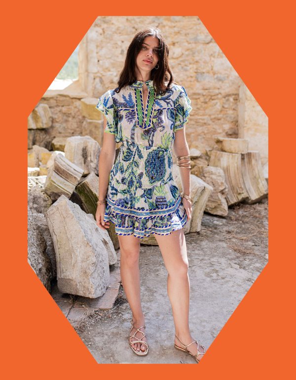 Piti Cuiti Pineapple Print Top & Mini Skirt Set Blue