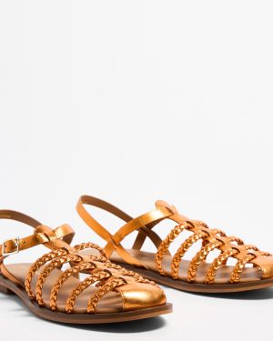 Plait Detail Metallic Orange Leather Gladiator Sandals