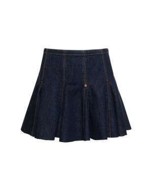 Pleated Denim Cotton Blend Mini Skirt