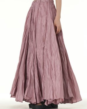 Pleated Full Skirt Elacstic Waist Spring Fall Daily Casual Long Skirts
