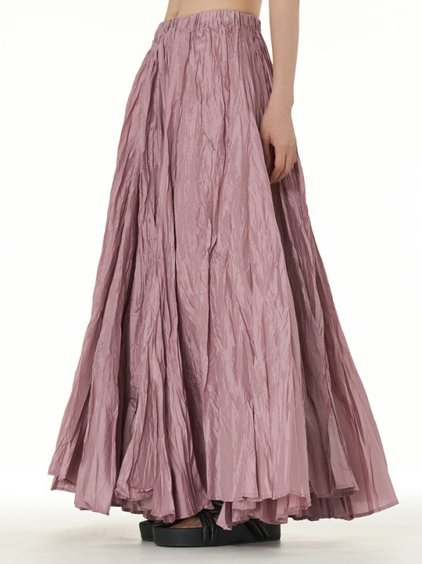 Pleated Full Skirt Elacstic Waist Spring Fall Daily Casual Long Skirts