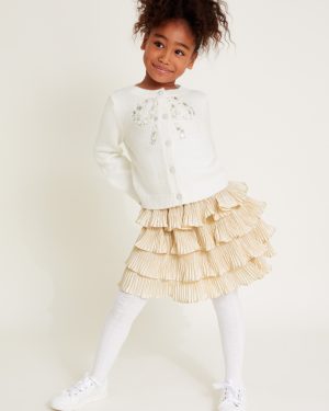 Pleated Ruffle Satin Skirt Gold