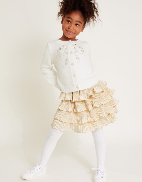 Pleated Ruffle Satin Skirt Gold