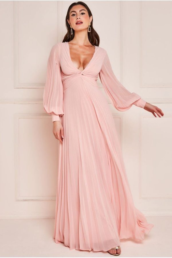 Pleated Skirt Chiffon Maxi - Blush by Goddiva