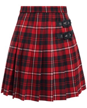 Pleated Wool Tartan Mini Skirt W/buckles