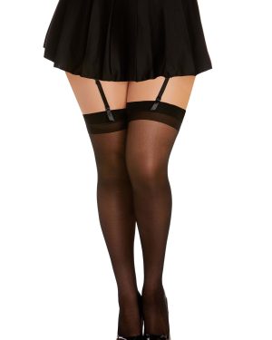 Plus Size Black Thigh High Stockings with Back Seam for Adults | Thigh High Tights