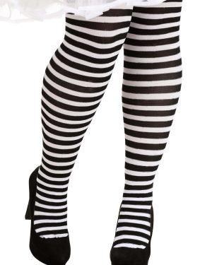 Plus Size Black/White Striped Women's Tights | Fancy Dress Costume Tights
