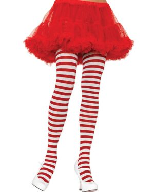 Plus Size White / Red Striped Tights