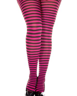Plus Size Women's Black & Hot Pink Striped Tights | Fancy Dress Costume Tights