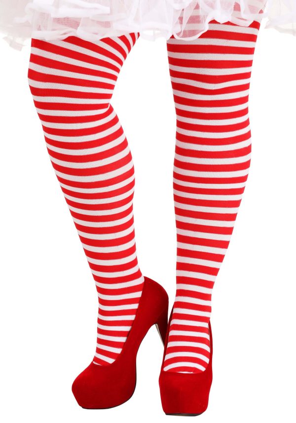 Plus Size Women's Candy Stripe Fancy Dress Costume Tights | Christmas Accessories