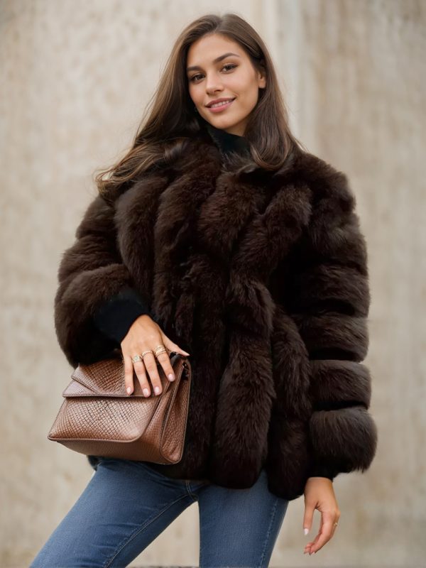 Plush Faux Fur Coat Crew Neck Winter Eco-friendly Fur Jacket For Women 2025