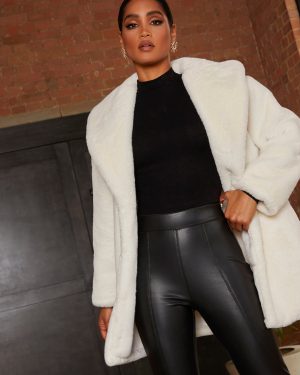 Plush Faux Fur Coat in Cream - 8