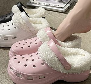 Plush Fleece Lined Platform Clogs, Pink,UK2-3