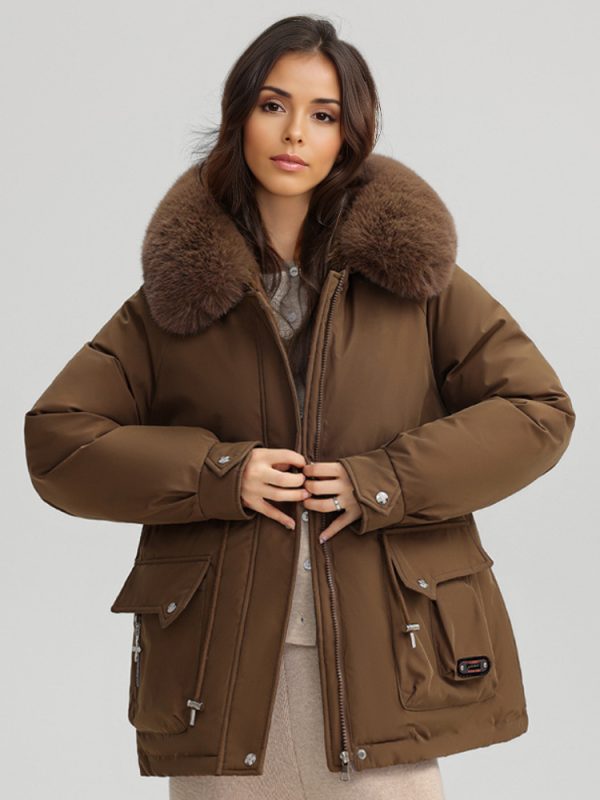 Plush Thickened Parka Jacket With Faux Fur Collar Hooded Winter Outerwear For Women 2025