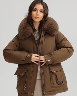 Plush Thickened Parka Jacket With Faux Fur Collar Hooded Winter Outerwear For Women 2025
