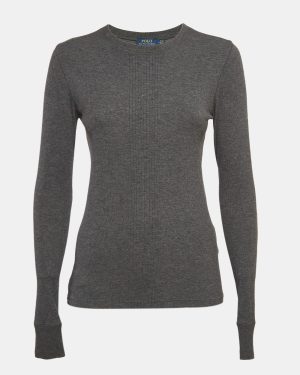 Polo Ralph Lauren Grey Suede Trim Rib Knit Sweatshirt M