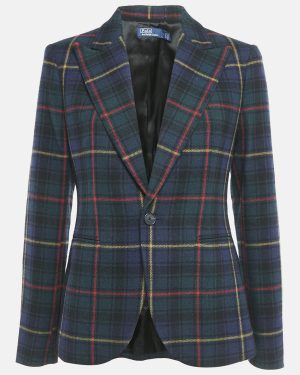 Polo Ralph Lauren Navy Blue Checks Wool Single Breasted Blazer XS
