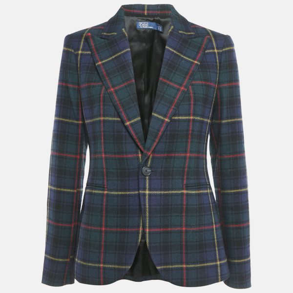 Polo Ralph Lauren Navy Blue Checks Wool Single Breasted Blazer XS