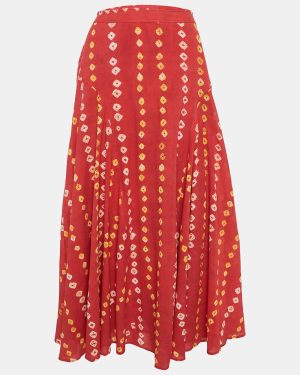 Polo Ralph Lauren Red Block Print Cotton Gauze Maxi Skirt M