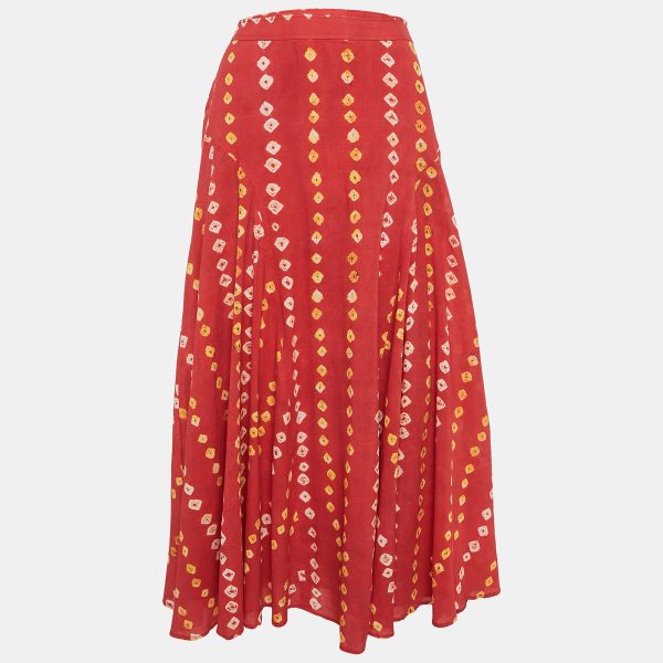 Polo Ralph Lauren Red Block Print Cotton Gauze Maxi Skirt M