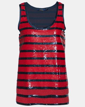 Polo Ralph Lauren Red & Navy Blue Sequined Tank Top S