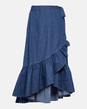 Polo Ralph Lauren Ruffled cotton chambray wrap skirt