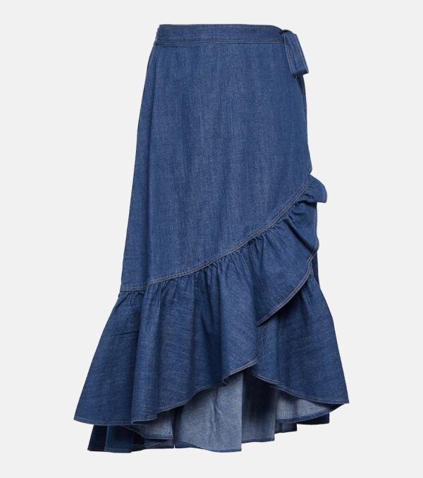 Polo Ralph Lauren Ruffled cotton chambray wrap skirt