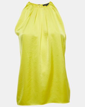 Polo Ralph Lauren Yellow Satin Pleated Back Slit Detailed Sleeveless Top S