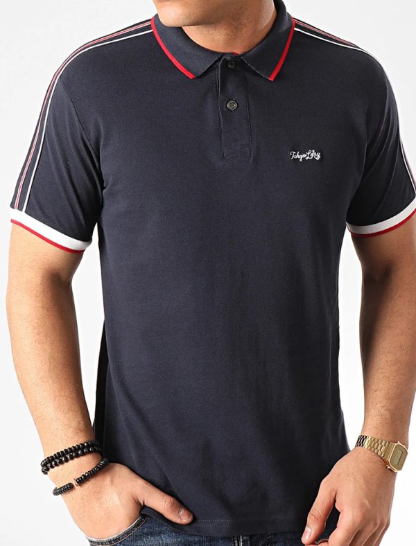 Polo Shirts Hitch Cotton Pique Polo Shirt with Stripe Tape Detail In Navy Blazer / S - Tokyo Laundry