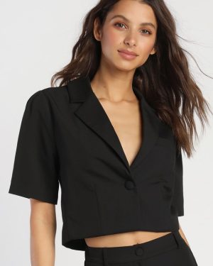 Posh Company Black Cropped Short Sleeve Blazer