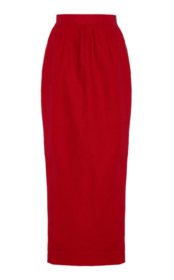 Posse - Bonnie Linen Pencil Skirt - Red - L - Moda Operandi