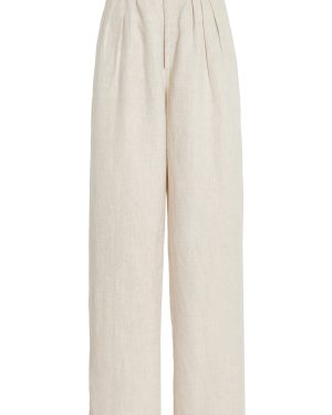 Posse - Exclusive Louis Pleated Linen Wide-Leg Trousers - Neutral - M - Moda Operandi