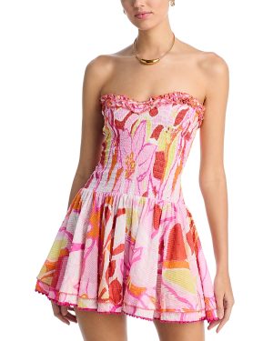 Poupette St. Barth Cory Smocked Strapless Dress