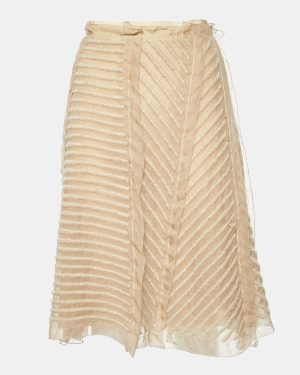 Prada Beige Embroidered Chiffon Midi Skirt M