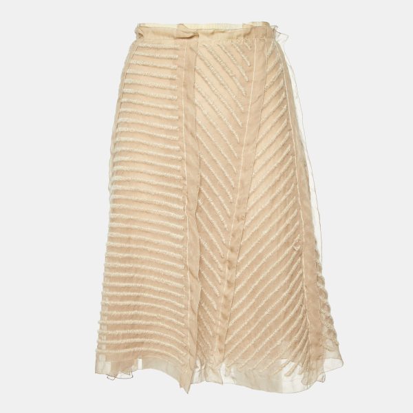 Prada Beige Embroidered Chiffon Midi Skirt M