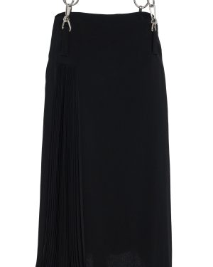 Prada - Belt-Detailed Pleated Crepe-Cady Midi Skirt - Black - IT 36 - Moda Operandi
