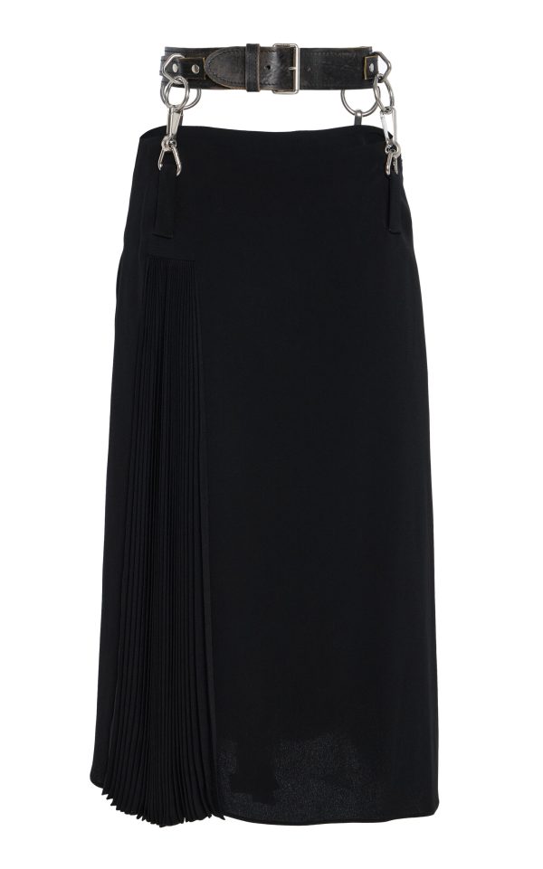 Prada - Belt-Detailed Pleated Crepe-Cady Midi Skirt - Black - IT 36 - Moda Operandi