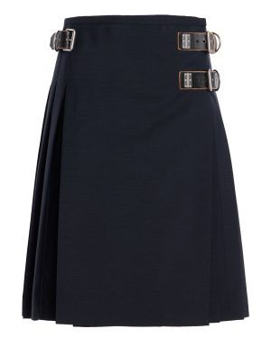 Prada - Belt-Detailed Pleated Wool-Blend Midi Skirt - Blue - IT 40 - Moda Operandi