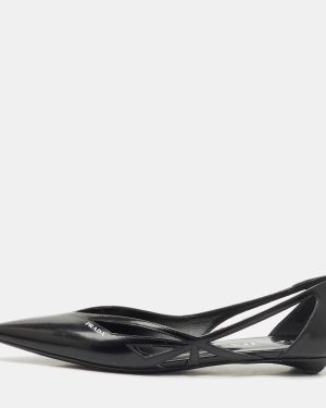 Prada Black Brushed Leather Ballet Flats Size 38